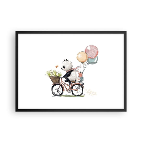 Obraz - Plakat - Szczęśliwy dzień - 70x50cm - Dla Dzieci Panda Na Rowerze Abstrakcja - Nowoczesny modny obraz Plakat czarna rama ARTTOR ARTTOR
