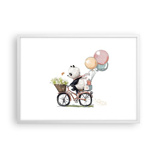 Obraz - Plakat - Szczęśliwy dzień - 70x50cm - Dla Dzieci Panda Na Rowerze Abstrakcja - Nowoczesny modny obraz Plakat rama biała ARTTOR ARTTOR