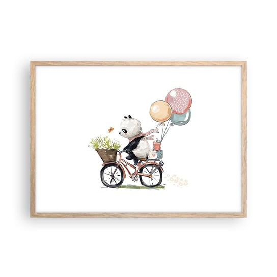 Obraz - Plakat - Szczęśliwy dzień - 70x50cm - Dla Dzieci Panda Na Rowerze Abstrakcja - Nowoczesny modny obraz Plakat rama jasny dąb ARTTOR ARTTOR