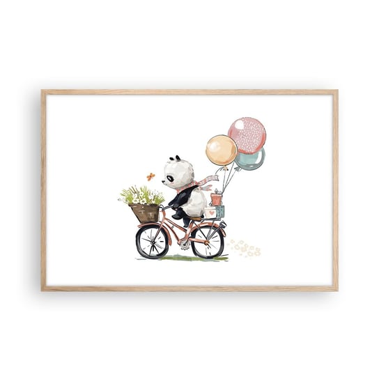 Obraz - Plakat - Szczęśliwy dzień - 91x61cm - Dla Dzieci Panda Na Rowerze Abstrakcja - Foto Plakaty na ścianę w ramie jasny dąb - Plakat do Salonu Sypialni ARTTOR ARTTOR