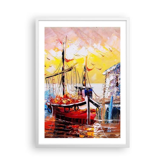 Obraz - Plakat - Szczęśliwy powrót - 50x70cm - Krajobraz Port Rybacki Łódki - Nowoczesny modny obraz Plakat rama biała ARTTOR ARTTOR