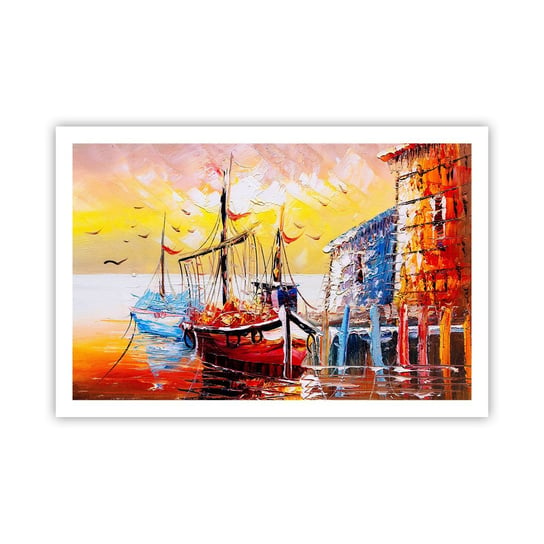 Obraz - Plakat - Szczęśliwy powrót - 91x61cm - Krajobraz Port Rybacki Łódki - Foto Plakaty na ścianę bez ramy - Plakat do Salonu Sypialni ARTTOR ARTTOR