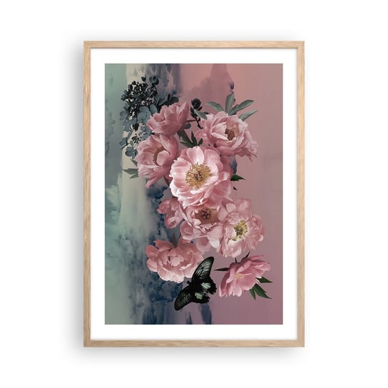 Obraz - Plakat - Szczyt romantyzmu - 50x70cm - Kwiat Piwonii Motyl Kwiaty - Nowoczesny modny obraz Plakat rama jasny dąb ARTTOR ARTTOR