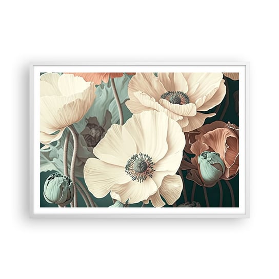 Obraz - Plakat - Szept maków - 100x70cm - Kwiaty Rośliny Pastelowy - Foto Plakaty w ramie koloru białego do Salonu Sypialni ARTTOR ARTTOR