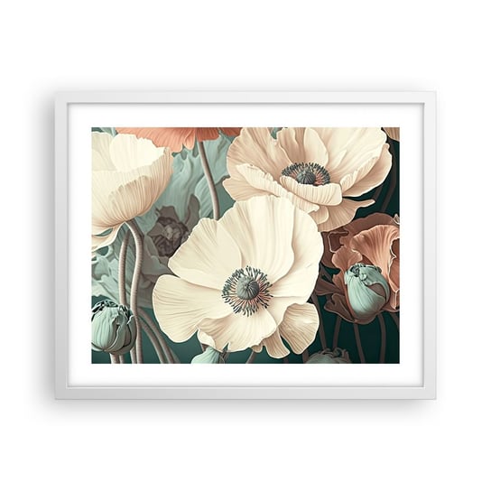 Obraz - Plakat - Szept maków - 50x40cm - Kwiaty Rośliny Pastelowy - Foto Plakaty w ramie koloru białego do Salonu Sypialni ARTTOR ARTTOR