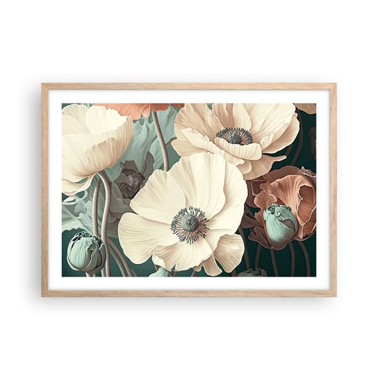 Obraz - Plakat - Szept maków - 70x50cm - Kwiaty Rośliny Pastelowy - Nowoczesny modny obraz Plakat rama jasny dąb ARTTOR ARTTOR