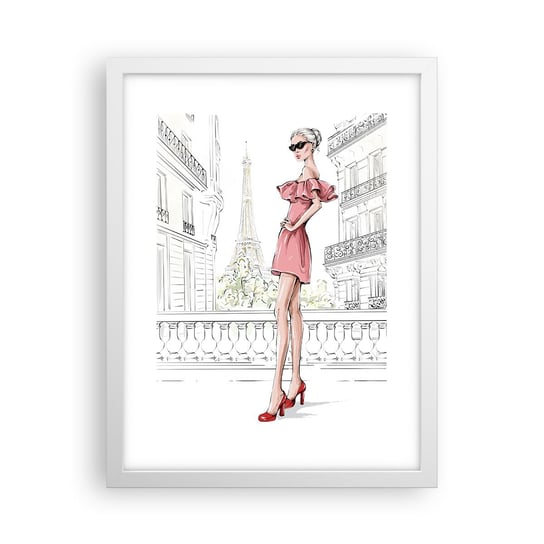 Obraz - Plakat - Sztuka mody - 30x40cm - Paryż Wieża Eiffla Modelka - Foto Plakaty na ścianę w ramie białej - Plakat do Salonu Sypialni ARTTOR ARTTOR