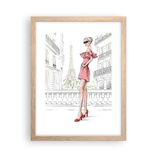 Obraz - Plakat - Sztuka mody - 30x40cm - Paryż Wieża Eiffla Modelka - Foto Plakaty na ścianę w ramie jasny dąb - Plakat do Salonu Sypialni ARTTOR ARTTOR