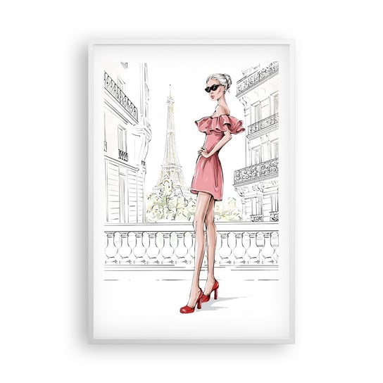 Obraz - Plakat - Sztuka mody - 61x91cm - Paryż Wieża Eiffla Modelka - Foto Plakaty na ścianę w ramie białej - Plakat do Salonu Sypialni ARTTOR ARTTOR