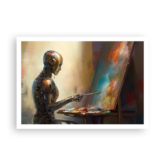 Obraz - Plakat - Sztuka przyszłości - 100x70cm - Malarstwo Robot Pędzel - Foto Plakaty bez ramy na ścianę do Salonu Sypialni ARTTOR ARTTOR