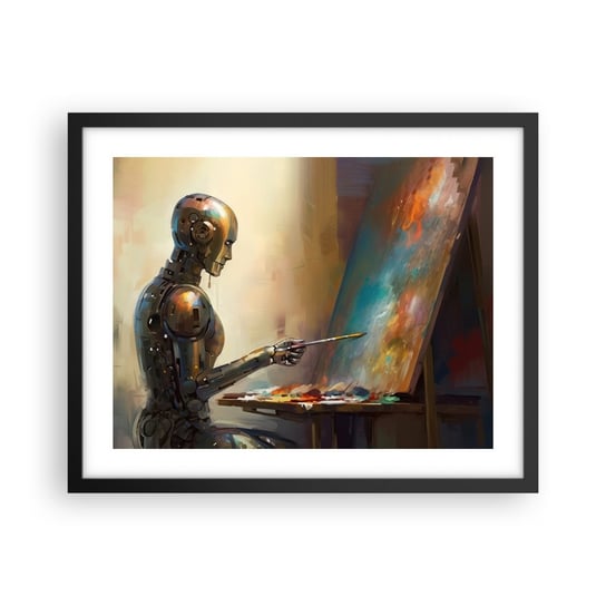 Obraz - Plakat - Sztuka przyszłości - 50x40cm - Malarstwo Robot Pędzel - Foto Plakaty w ramie koloru czarnego do Salonu Sypialni ARTTOR ARTTOR