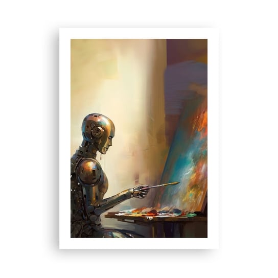 Obraz - Plakat - Sztuka przyszłości - 50x70cm - Malarstwo Robot Pędzel - Nowoczesny modny obraz Plakat bez ramy do Salonu Sypialni ARTTOR ARTTOR