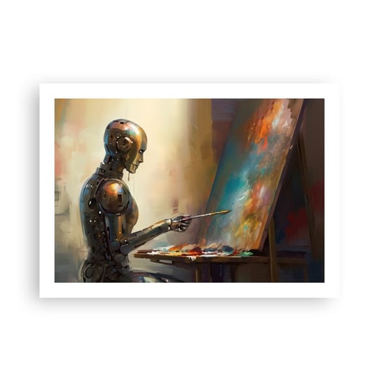 Obraz - Plakat - Sztuka przyszłości - 70x50cm - Malarstwo Robot Pędzel - Nowoczesny modny obraz Plakat bez ramy do Salonu Sypialni ARTTOR ARTTOR