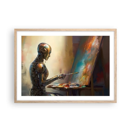 Obraz - Plakat - Sztuka przyszłości - 70x50cm - Malarstwo Robot Pędzel - Nowoczesny modny obraz Plakat rama jasny dąb ARTTOR ARTTOR