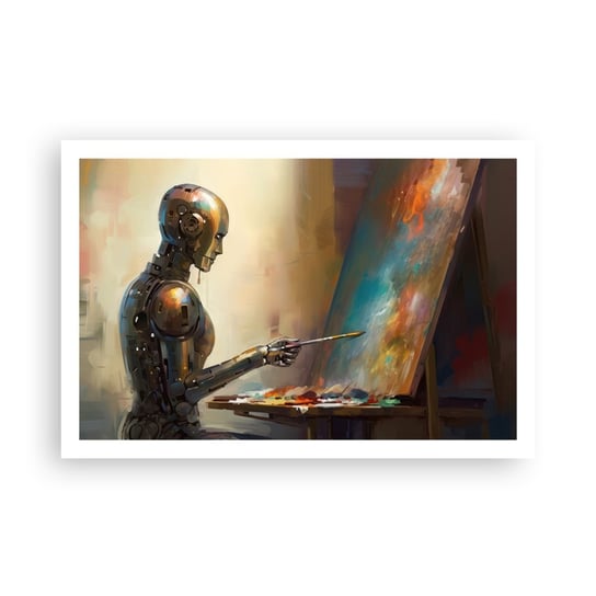 Obraz - Plakat - Sztuka przyszłości - 91x61cm - Malarstwo Robot Pędzel - Foto Plakaty na ścianę bez ramy - Plakat do Salonu Sypialni ARTTOR ARTTOR