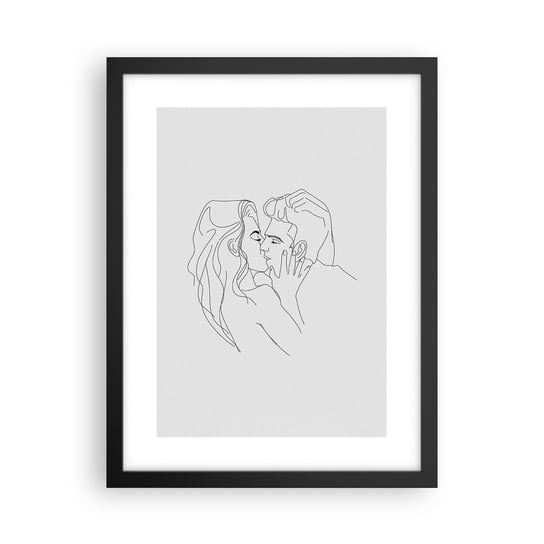 Obraz - Plakat - Tą samą kreską - 30x40cm - Grafika Zakochana Para Pocałunek - Foto Plakaty na ścianę w czarnej ramie - Plakat do Salonu Sypialni ARTTOR ARTTOR