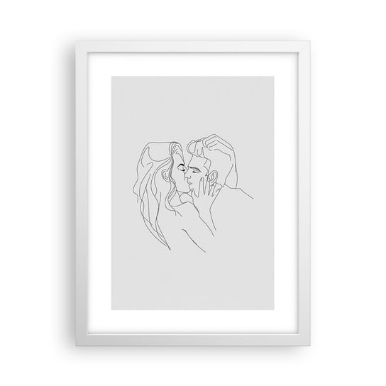 Obraz - Plakat - Tą samą kreską - 30x40cm - Grafika Zakochana Para Pocałunek - Foto Plakaty na ścianę w ramie białej - Plakat do Salonu Sypialni ARTTOR ARTTOR