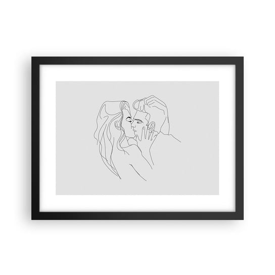 Obraz - Plakat - Tą samą kreską - 40x30cm - Grafika Zakochana Para Pocałunek - Foto Plakaty na ścianę w czarnej ramie - Plakat do Salonu Sypialni ARTTOR ARTTOR