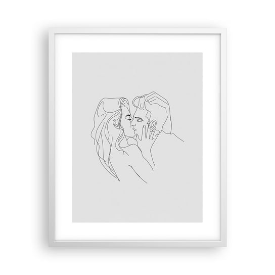 Obraz - Plakat - Tą samą kreską - 40x50cm - Grafika Zakochana Para Pocałunek - Foto Plakaty w ramie koloru białego do Salonu Sypialni ARTTOR ARTTOR