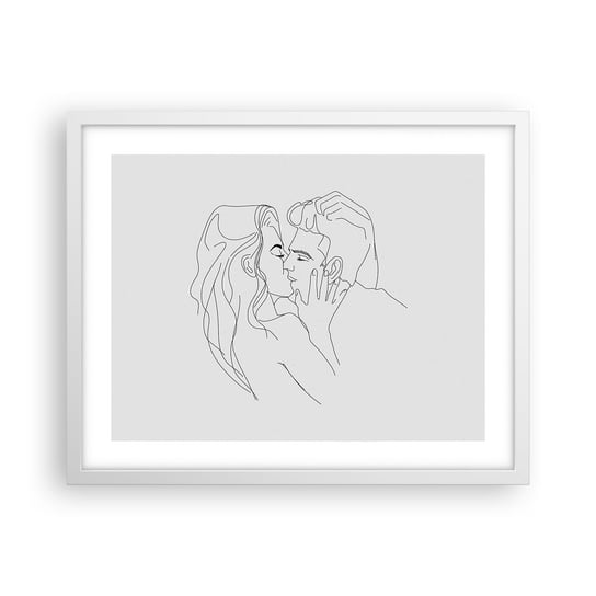 Obraz - Plakat - Tą samą kreską - 50x40cm - Grafika Zakochana Para Pocałunek - Foto Plakaty w ramie koloru białego do Salonu Sypialni ARTTOR ARTTOR
