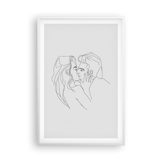 Obraz - Plakat - Tą samą kreską - 61x91cm - Grafika Zakochana Para Pocałunek - Foto Plakaty na ścianę w ramie białej - Plakat do Salonu Sypialni ARTTOR ARTTOR