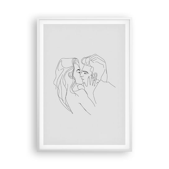 Obraz - Plakat - Tą samą kreską - 70x100cm - Grafika Zakochana Para Pocałunek - Foto Plakaty w ramie koloru białego do Salonu Sypialni ARTTOR ARTTOR