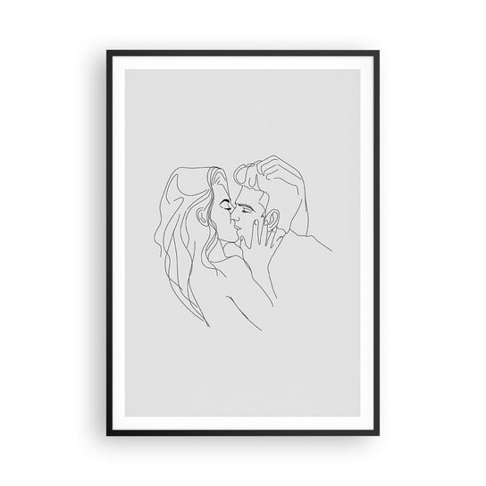 Obraz - Plakat - Tą samą kreską - 70x100cm - Grafika Zakochana Para Pocałunek - Foto Plakaty w ramie koloru czarnego do Salonu Sypialni ARTTOR ARTTOR