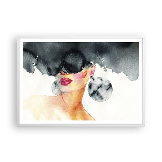 Obraz - Plakat - Tajemnica elegancji - 100x70cm - Twarz Kobiety Kobieta Kapelusz - Foto Plakaty w ramie koloru białego do Salonu Sypialni ARTTOR ARTTOR