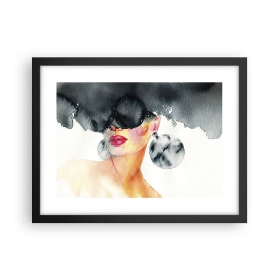 Obraz - Plakat - Tajemnica elegancji - 40x30cm - Twarz Kobiety Kobieta Kapelusz - Foto Plakaty na ścianę w czarnej ramie - Plakat do Salonu Sypialni ARTTOR ARTTOR