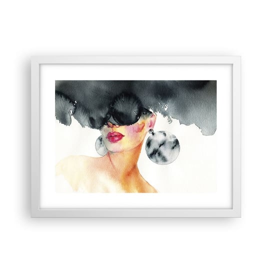 Obraz - Plakat - Tajemnica elegancji - 40x30cm - Twarz Kobiety Kobieta Kapelusz - Foto Plakaty na ścianę w ramie białej - Plakat do Salonu Sypialni ARTTOR ARTTOR