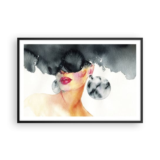 Obraz - Plakat - Tajemnica elegancji - 91x61cm - Twarz Kobiety Kobieta Kapelusz - Foto Plakaty na ścianę w czarnej ramie - Plakat do Salonu Sypialni ARTTOR ARTTOR