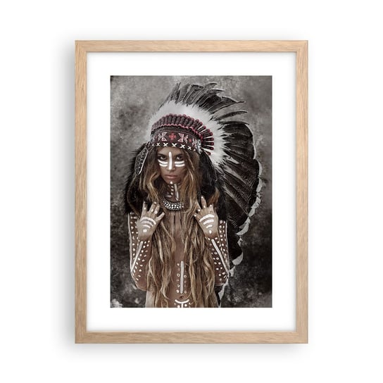 Obraz - Plakat - Tajemnica siły plemienia - 30x40cm - Kobieta Wojowniczka Plemię - Foto Plakaty na ścianę w ramie jasny dąb - Plakat do Salonu Sypialni ARTTOR ARTTOR
