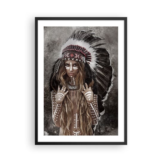 Obraz - Plakat - Tajemnica siły plemienia - 50x70cm - Kobieta Wojowniczka Plemię - Nowoczesny modny obraz Plakat czarna rama ARTTOR ARTTOR