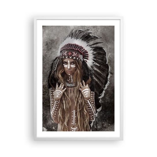 Obraz - Plakat - Tajemnica siły plemienia - 50x70cm - Kobieta Wojowniczka Plemię - Nowoczesny modny obraz Plakat rama biała ARTTOR ARTTOR