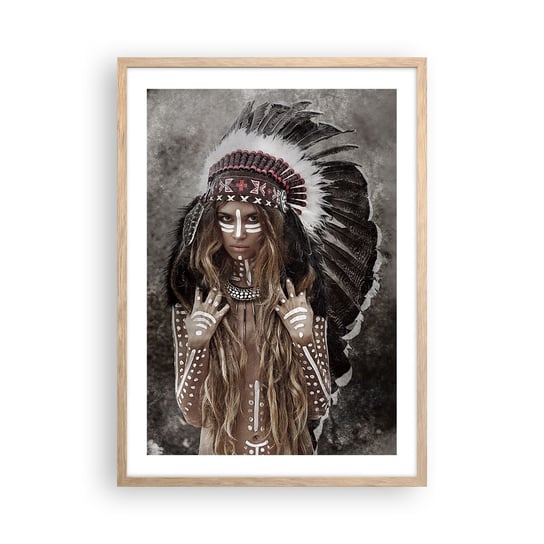 Obraz - Plakat - Tajemnica siły plemienia - 50x70cm - Kobieta Wojowniczka Plemię - Nowoczesny modny obraz Plakat rama jasny dąb ARTTOR ARTTOR