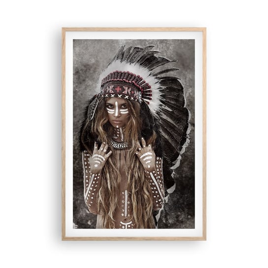 Obraz - Plakat - Tajemnica siły plemienia - 61x91cm - Kobieta Wojowniczka Plemię - Foto Plakaty na ścianę w ramie jasny dąb - Plakat do Salonu Sypialni ARTTOR ARTTOR