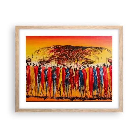 Obraz - Plakat - Tam, tam, tam tam idą - 50x40cm - Sztuka Ludzie Afryka - Foto Plakaty w ramie koloru jasny dąb do Salonu Sypialni ARTTOR ARTTOR