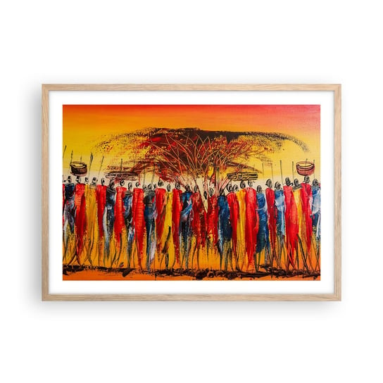 Obraz - Plakat - Tam, tam, tam tam idą - 70x50cm - Sztuka Ludzie Afryka - Nowoczesny modny obraz Plakat rama jasny dąb ARTTOR ARTTOR