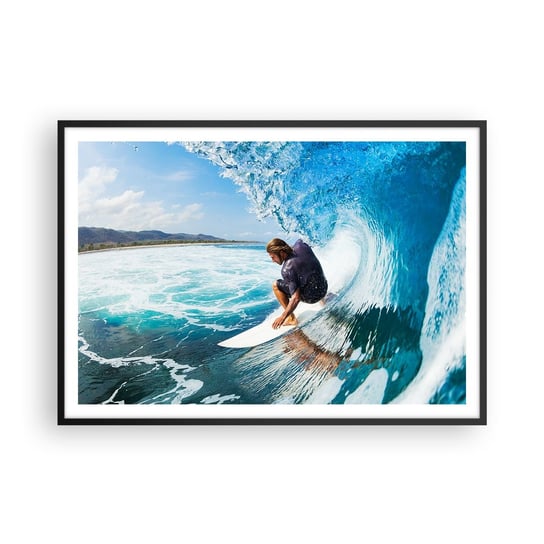 Obraz - Plakat - Tańczący z falami - 100x70cm - Sport Surfing Deska Surfingowa - Foto Plakaty w ramie koloru czarnego do Salonu Sypialni ARTTOR ARTTOR