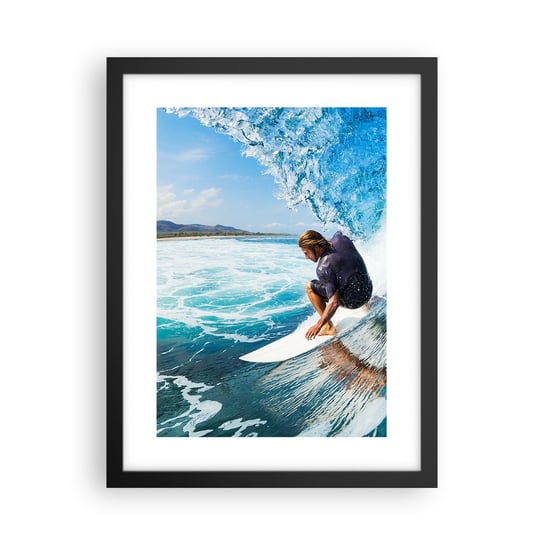 Obraz - Plakat - Tańczący z falami - 30x40cm - Sport Surfing Deska Surfingowa - Foto Plakaty na ścianę w czarnej ramie - Plakat do Salonu Sypialni ARTTOR ARTTOR