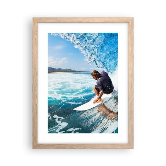 Obraz - Plakat - Tańczący z falami - 30x40cm - Sport Surfing Deska Surfingowa - Foto Plakaty na ścianę w ramie jasny dąb - Plakat do Salonu Sypialni ARTTOR ARTTOR