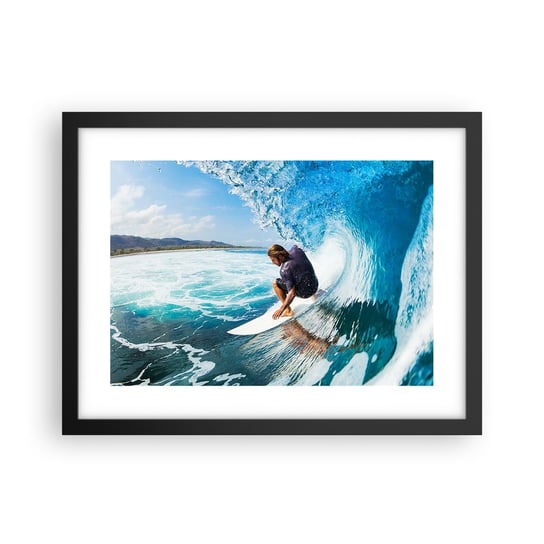 Obraz - Plakat - Tańczący z falami - 40x30cm - Sport Surfing Deska Surfingowa - Foto Plakaty na ścianę w czarnej ramie - Plakat do Salonu Sypialni ARTTOR ARTTOR