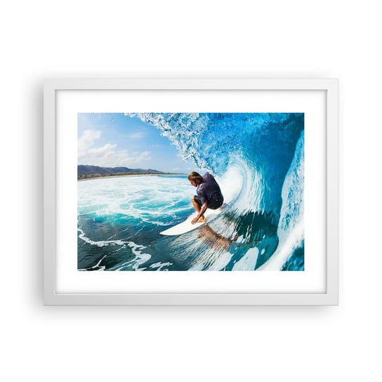 Obraz - Plakat - Tańczący z falami - 40x30cm - Sport Surfing Deska Surfingowa - Foto Plakaty na ścianę w ramie białej - Plakat do Salonu Sypialni ARTTOR ARTTOR