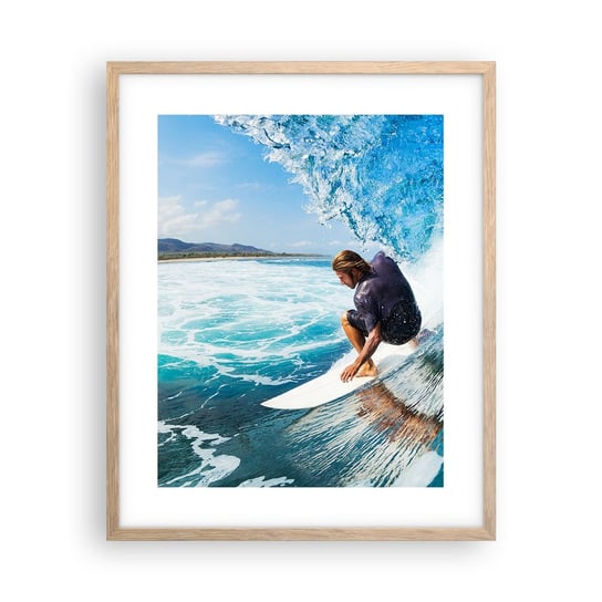 Obraz - Plakat - Tańczący z falami - 40x50cm - Sport Surfing Deska Surfingowa - Foto Plakaty w ramie koloru jasny dąb do Salonu Sypialni ARTTOR ARTTOR