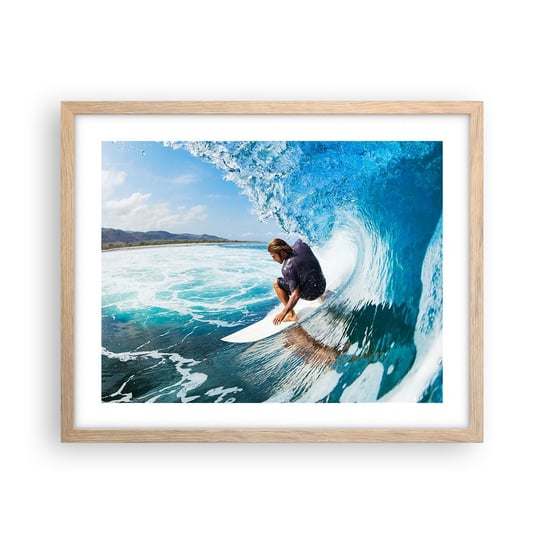 Obraz - Plakat - Tańczący z falami - 50x40cm - Sport Surfing Deska Surfingowa - Foto Plakaty w ramie koloru jasny dąb do Salonu Sypialni ARTTOR ARTTOR