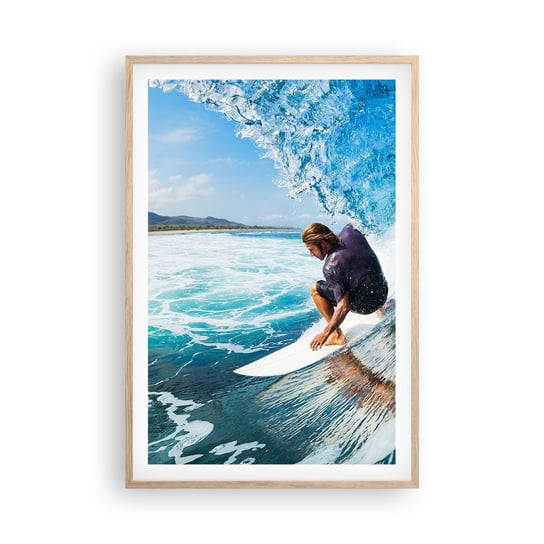 Obraz - Plakat - Tańczący z falami - 61x91cm - Sport Surfing Deska Surfingowa - Foto Plakaty na ścianę w ramie jasny dąb - Plakat do Salonu Sypialni ARTTOR ARTTOR