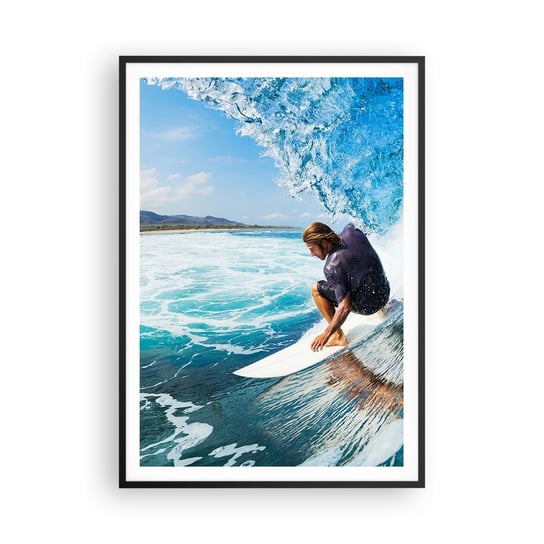Obraz - Plakat - Tańczący z falami - 70x100cm - Sport Surfing Deska Surfingowa - Foto Plakaty w ramie koloru czarnego do Salonu Sypialni ARTTOR ARTTOR