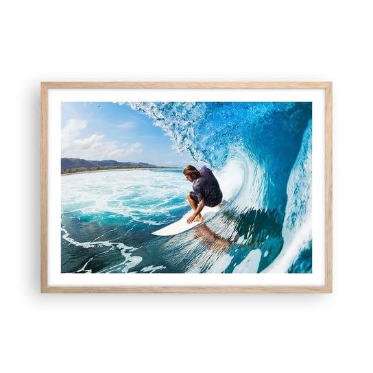 Obraz - Plakat - Tańczący z falami - 70x50cm - Sport Surfing Deska Surfingowa - Nowoczesny modny obraz Plakat rama jasny dąb ARTTOR ARTTOR