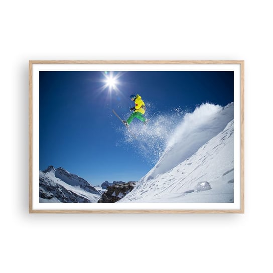 Obraz - Plakat - Tańczący z górami - 100x70cm - Sport Narciarstwo Zima - Foto Plakaty w ramie koloru jasny dąb do Salonu Sypialni ARTTOR ARTTOR