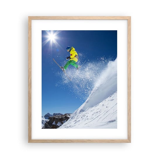 Obraz - Plakat - Tańczący z górami - 40x50cm - Sport Narciarstwo Zima - Foto Plakaty w ramie koloru jasny dąb do Salonu Sypialni ARTTOR ARTTOR